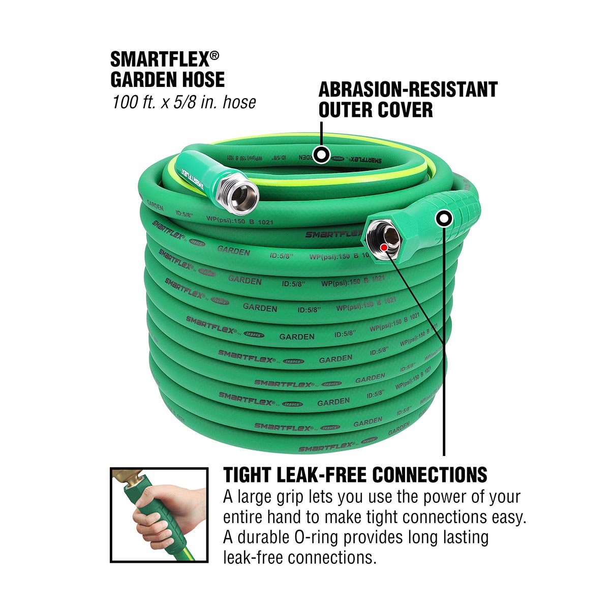 SmartFlex¬Æ Garden Hose 5/8" x 100' 3/4" - 11 1/2 GHT Fittings