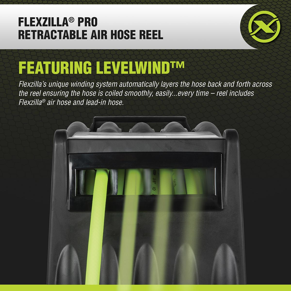 Flexzilla Retractable Air Hose Reel with Levelwind Technology 3/8" x 50'