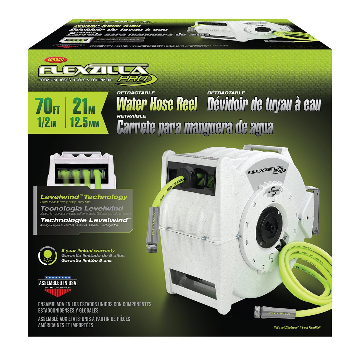 Flexzilla Retractable Water Hose Reel with Levelwind Technology 1/2" x 70'