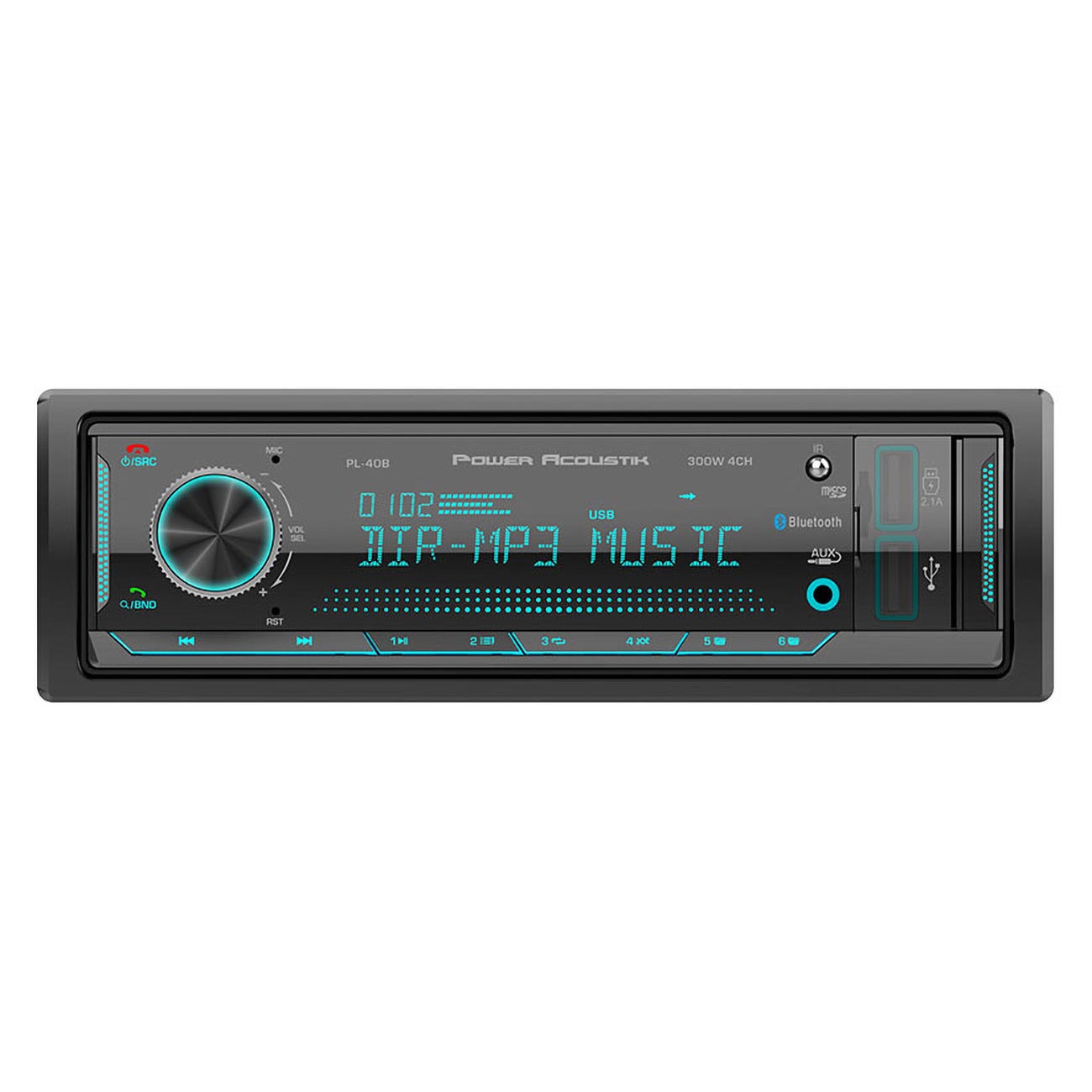 Power Acoustik Fixed Face Mechless Single DIN Media Receiver with Bluetooth Dual USB & Remote