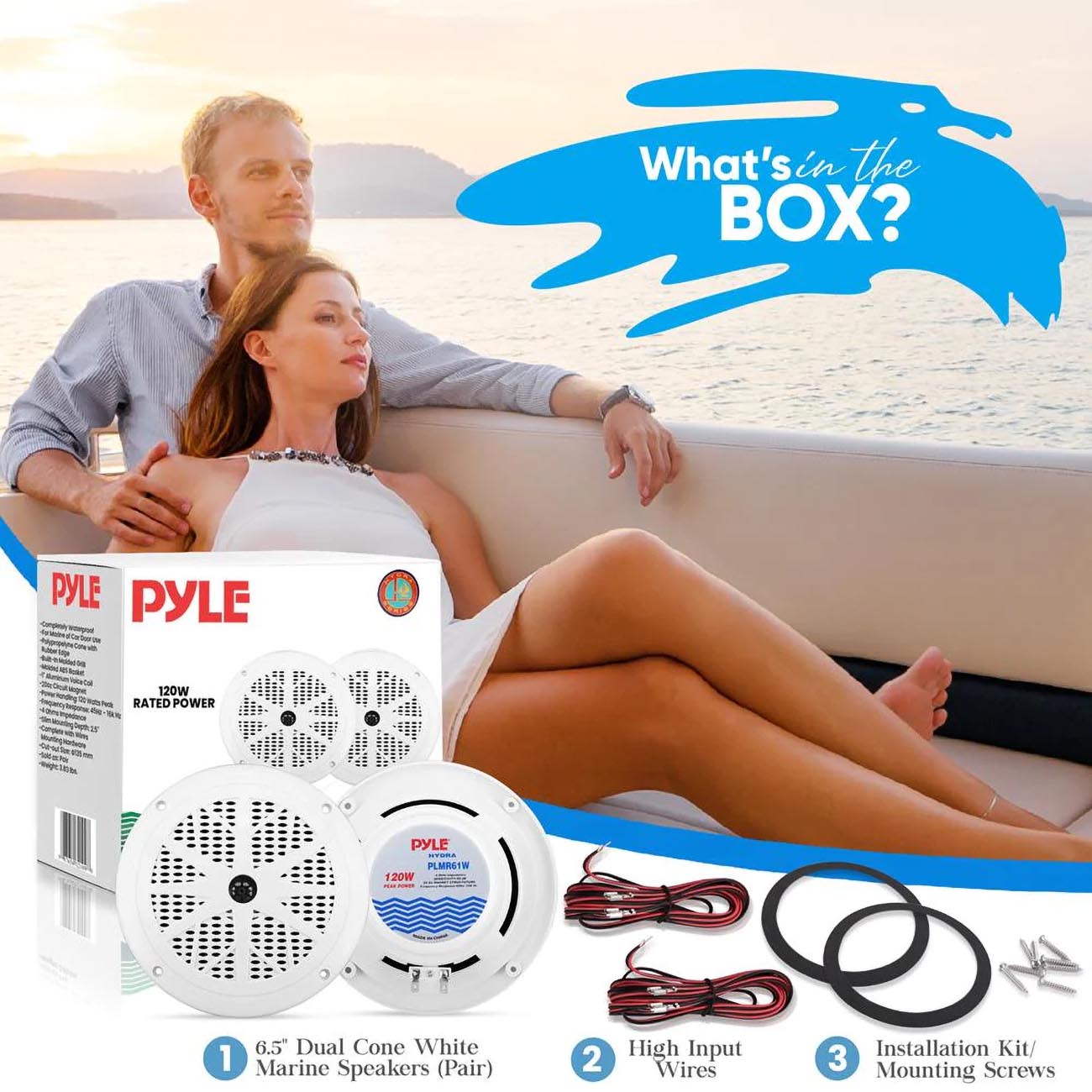 Pyle Marine 6.5‚Äù Dual Cone Speakers (White) [PLMR61W]