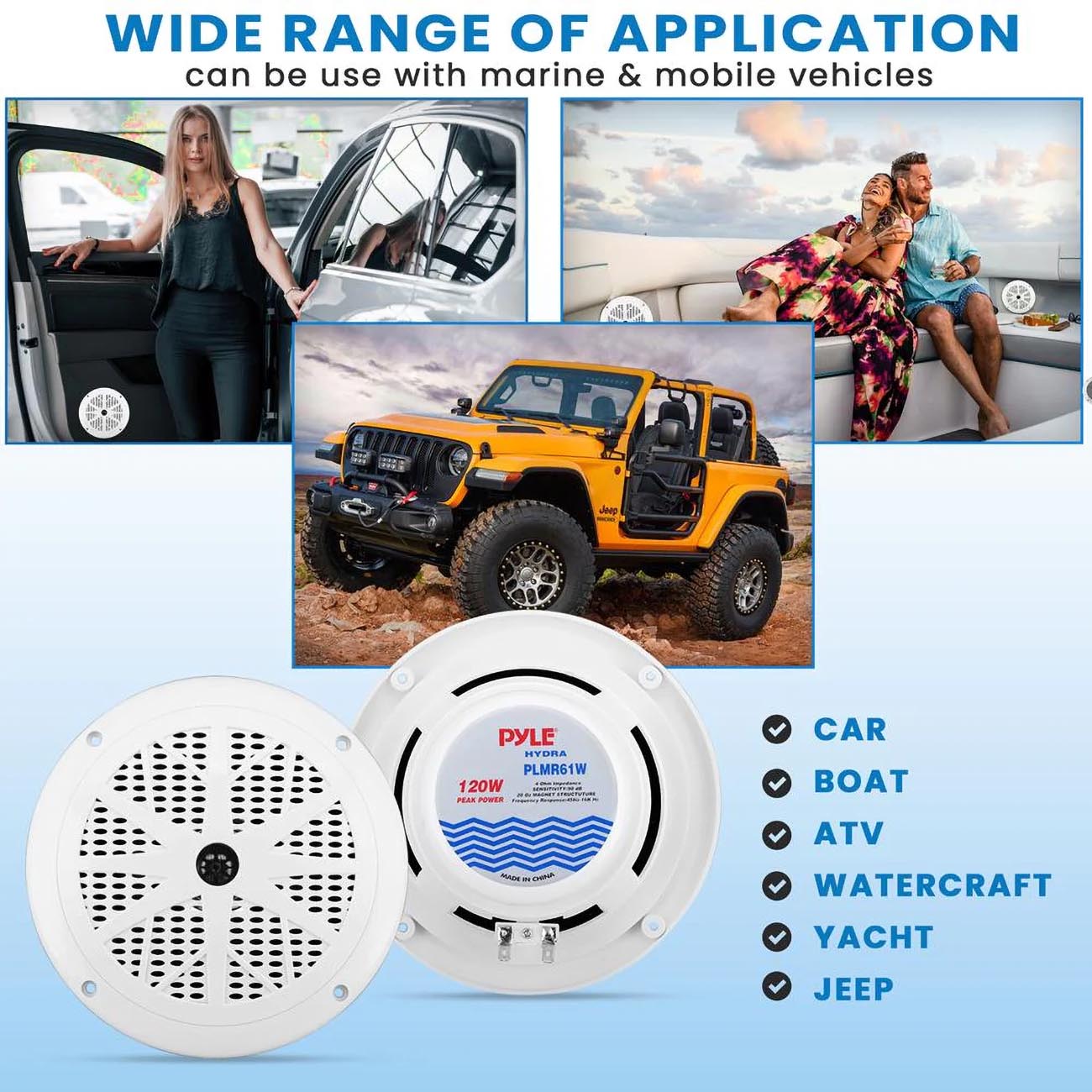 Pyle Marine 6.5‚Äù Dual Cone Speakers (White) [PLMR61W]
