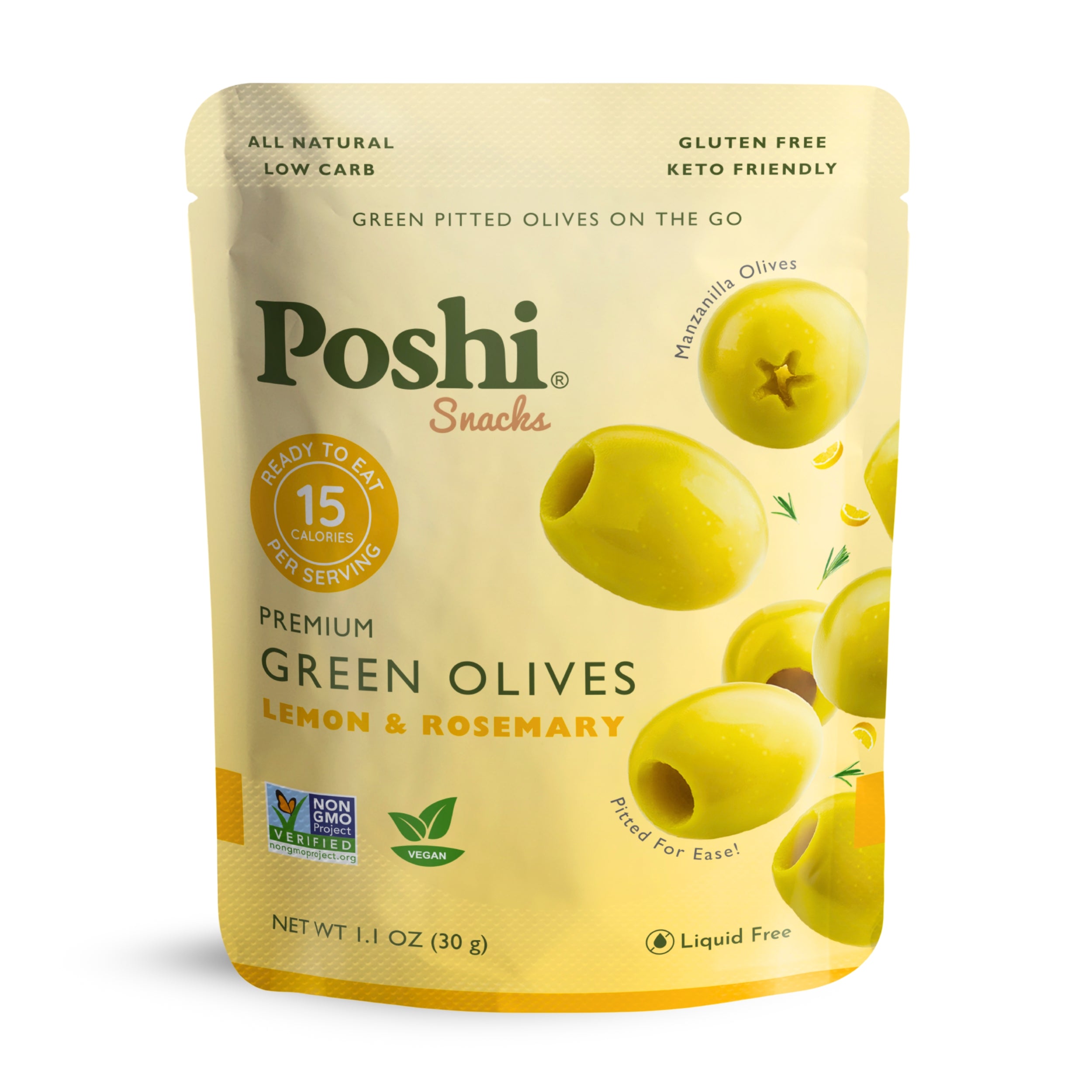 Poshi - Olive Green Lemon & Rosemary Pitted - CS of 10-1.1 OZ