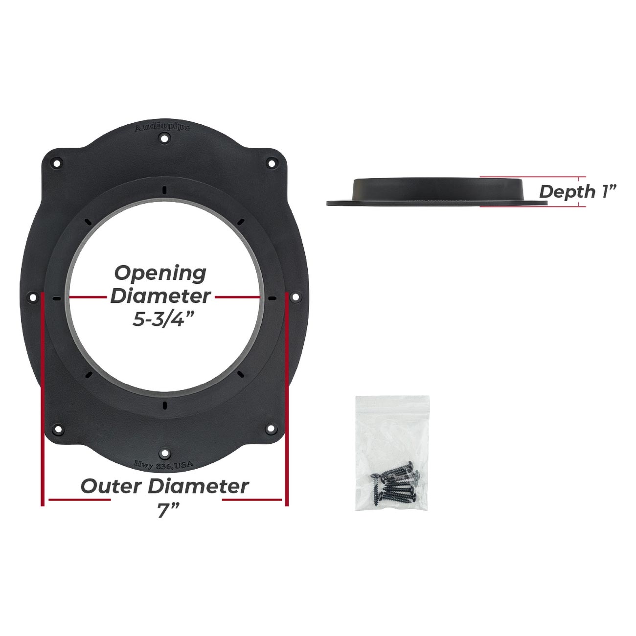 Audiopipe - Toyota 6x9" to 6" PVC Plastic Adapter Ring Spacer Black (Pair)