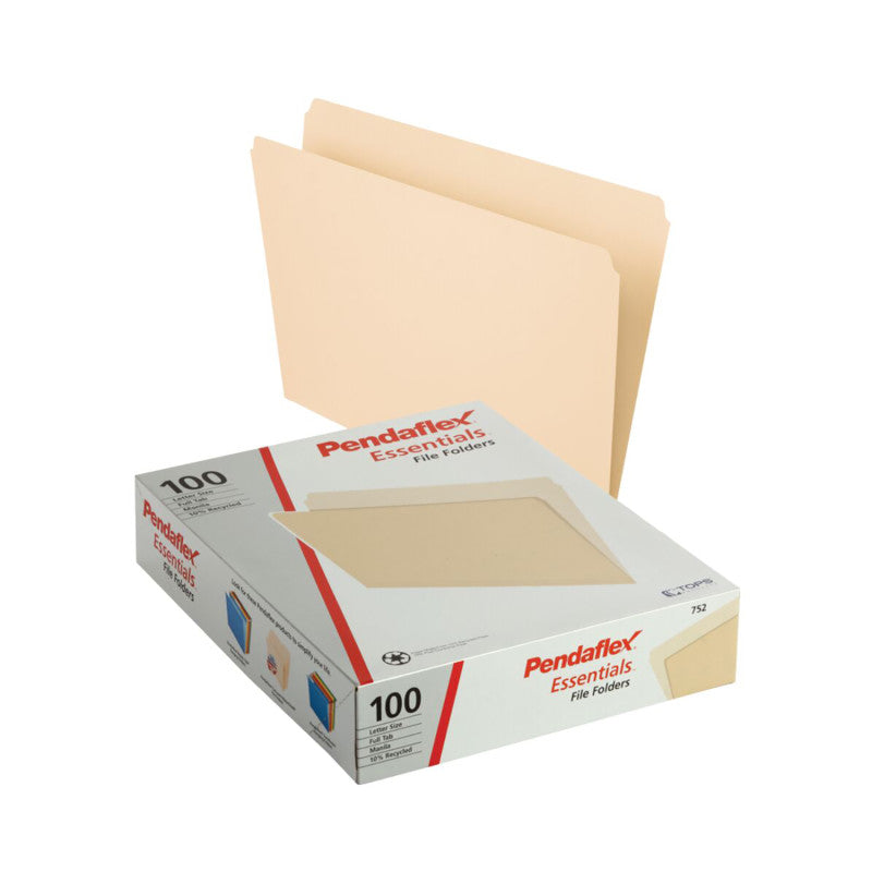 PENDAFLEX - File Folders, Letter Size, Manila, Straight Cut, Box of 100