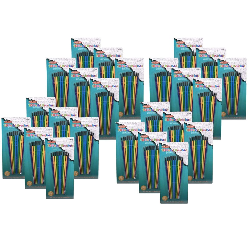CHARLES LEONARD - Plastic Artist Paint Brushes, Assorted Sizes and Colors, 10 Per Pack, 24 Packs