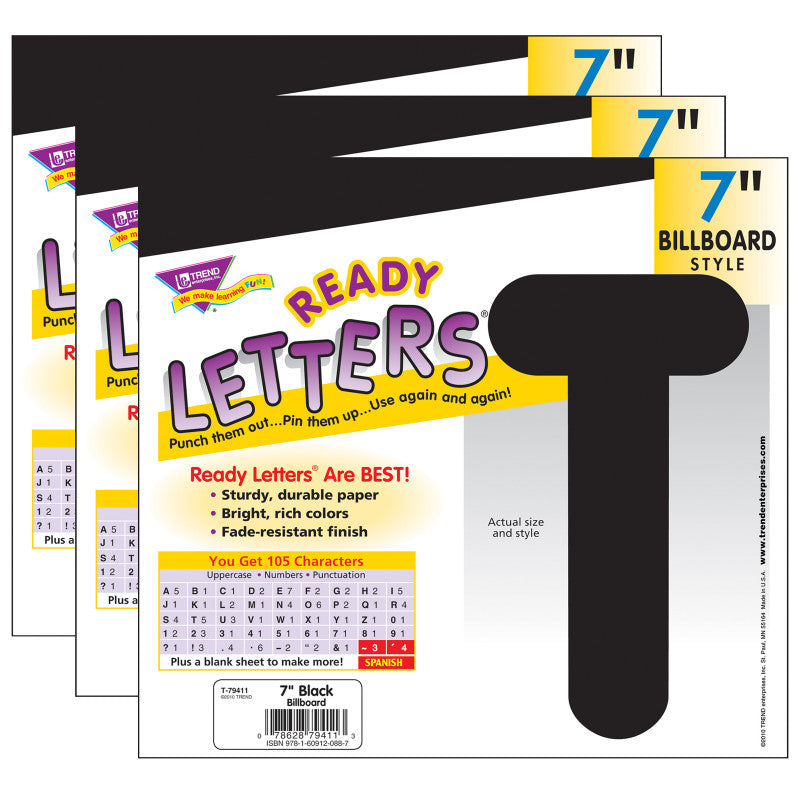 TREND - Black 7" Billboard Uppercase Ready Letters®, 3 Packs
