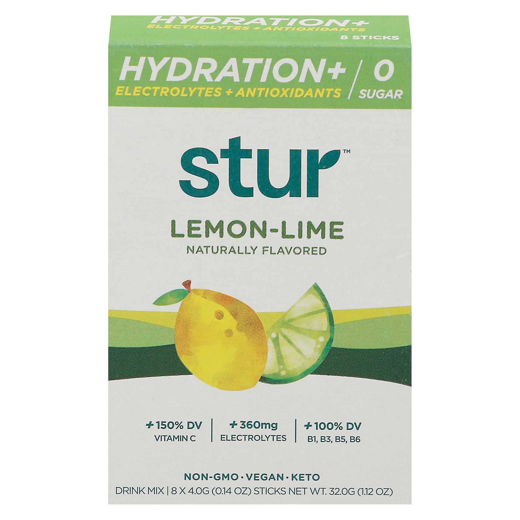 Stur Hydration+ Lemon-Lime Drink Mix 8 - 0.14 oz Sticks - Case of 12