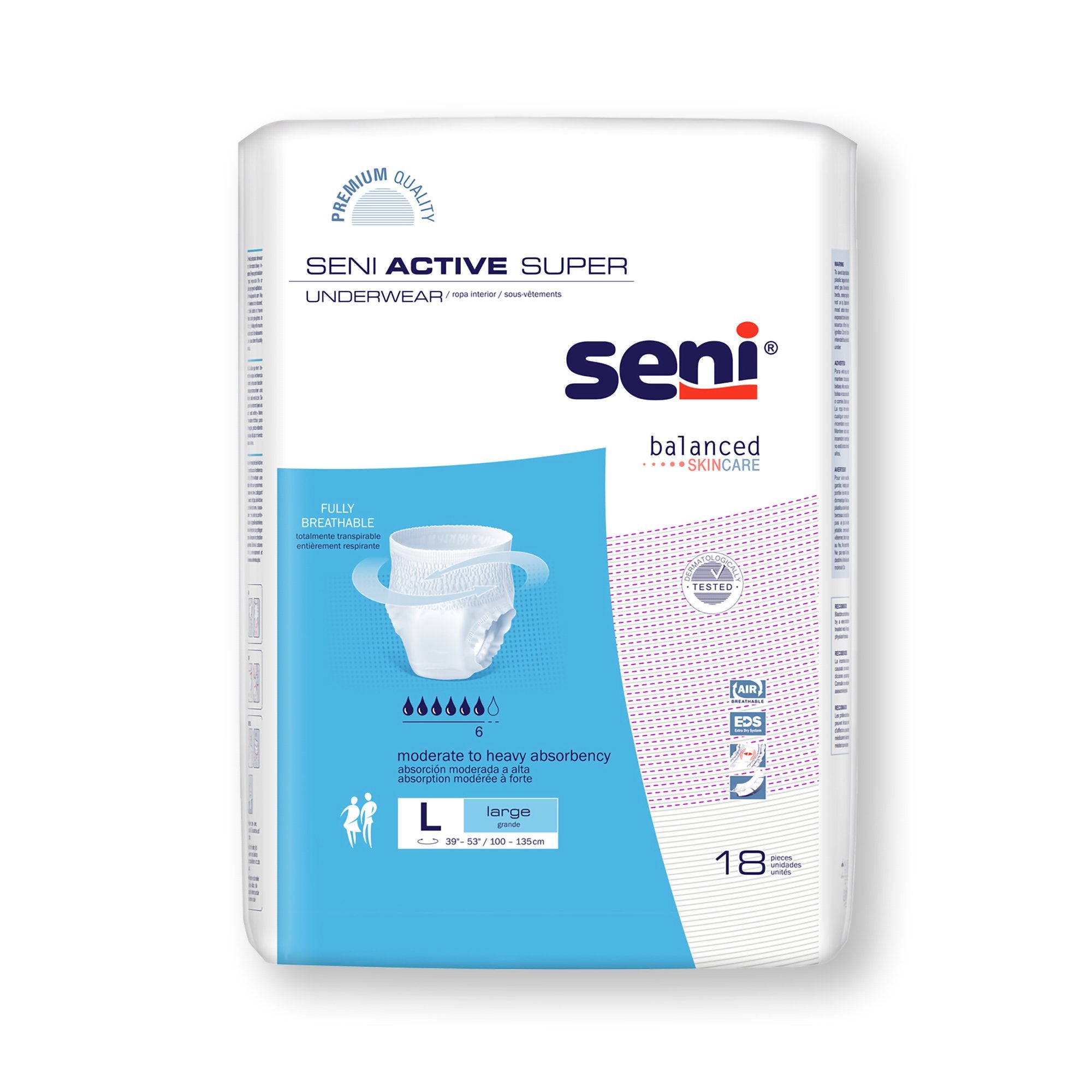 TZMO USA Inc - Unisex Adult Absorbent Underwear Seni® Active Super Pull On with Tear Away Seams Large Disposable Moderate Absorbency [72/CS]