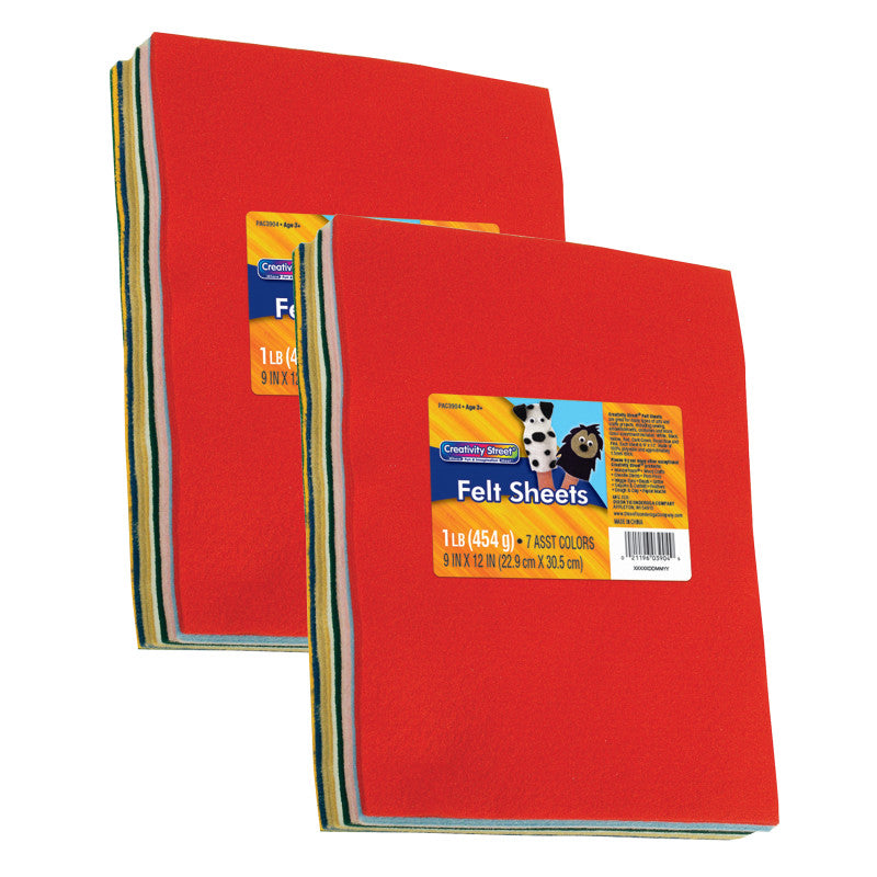 CREATIVITY STREET - Felt Sheets, 7 Assorted Colors, 9" x 12", 1 lb. Per Pack, 2 Packs