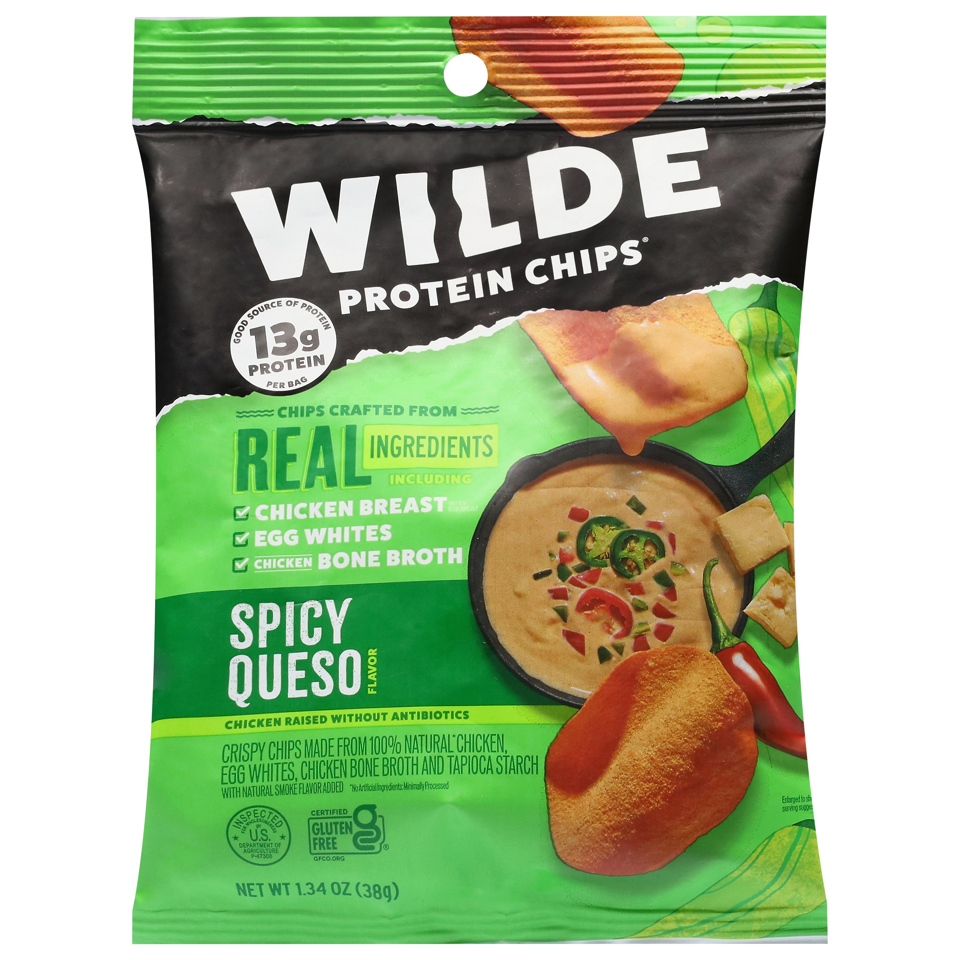 Wilde Spicy Queso Flavor Protein Chips 1.34 oz - Case of 8