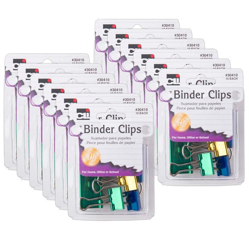 CHARLES LEONARD - Assorted Binder Clips, 10 Per Pack, 12 Packs