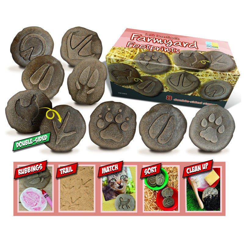YELLOW DOOR - Let's Investigate Farmyard Footprints Stone, Pack of 8