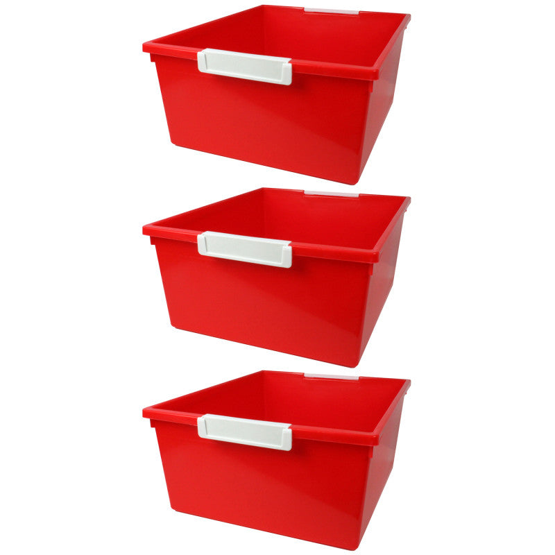 ROMANOFF - Tattle® Tray with Label Holder, 12 QT, Red, Pack of 3