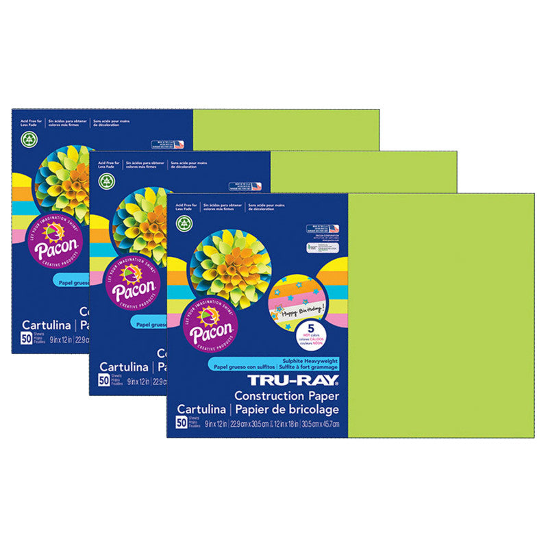 TRU-RAY - Construction Paper, 5 Assorted Hot Colors, 12" x 18", 50 Sheets Per Pack, 3 Packs