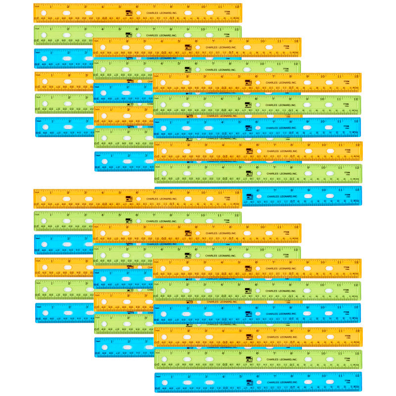 Translucent Plastic Ruler, 12-Inch, Assorted Colors, Pack of 36