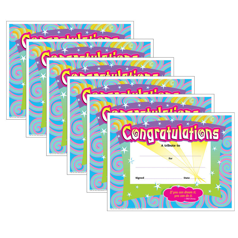 TREND - Congratulations/Swirls Colorful Classics Certificates, 30 Per Pack, 6 Packs