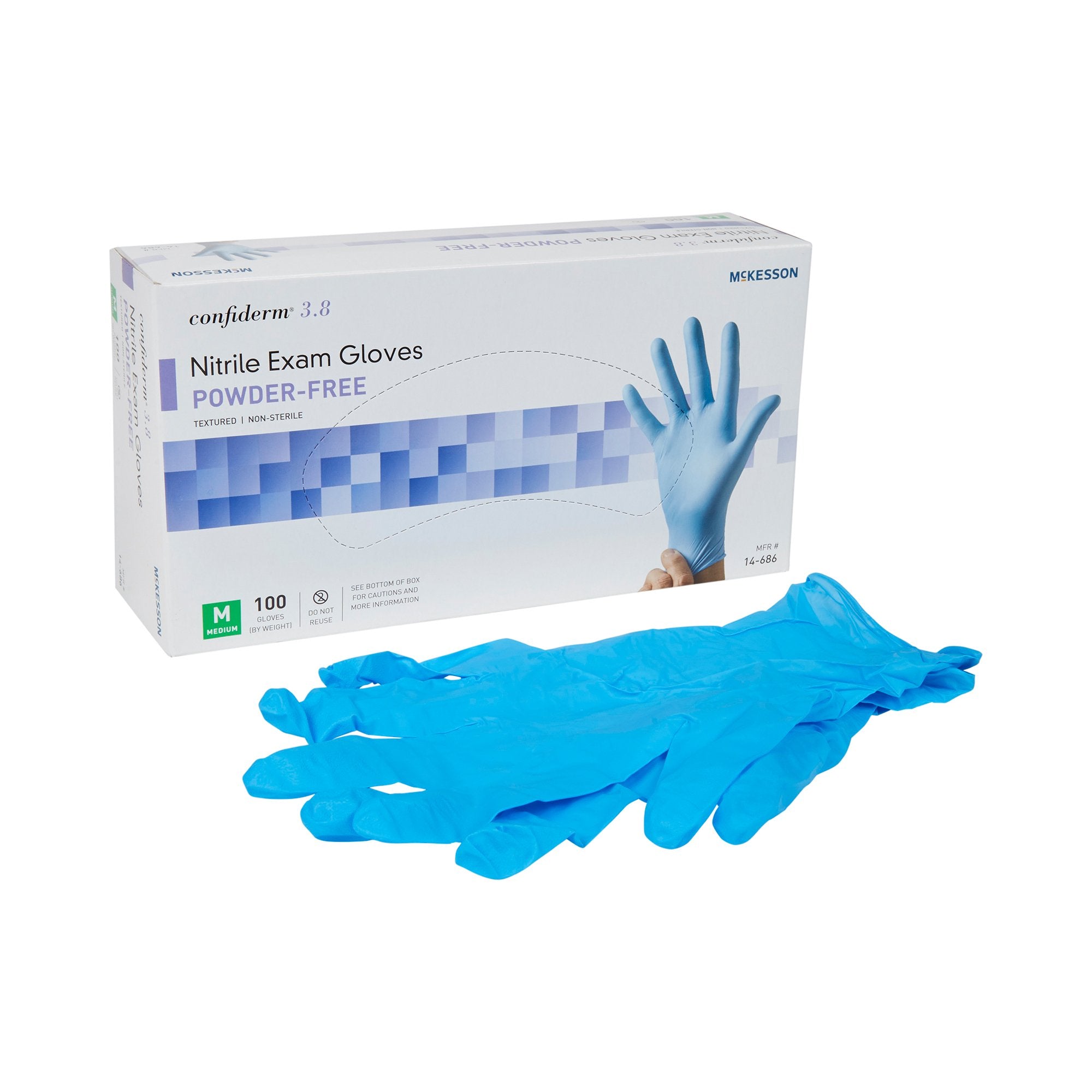McKesson Brand - Exam Glove McKesson Confiderm® 3.8 Medium NonSterile Nitrile Standard Cuff Length Textured Fingertips Blue Not Rated [100/BX]