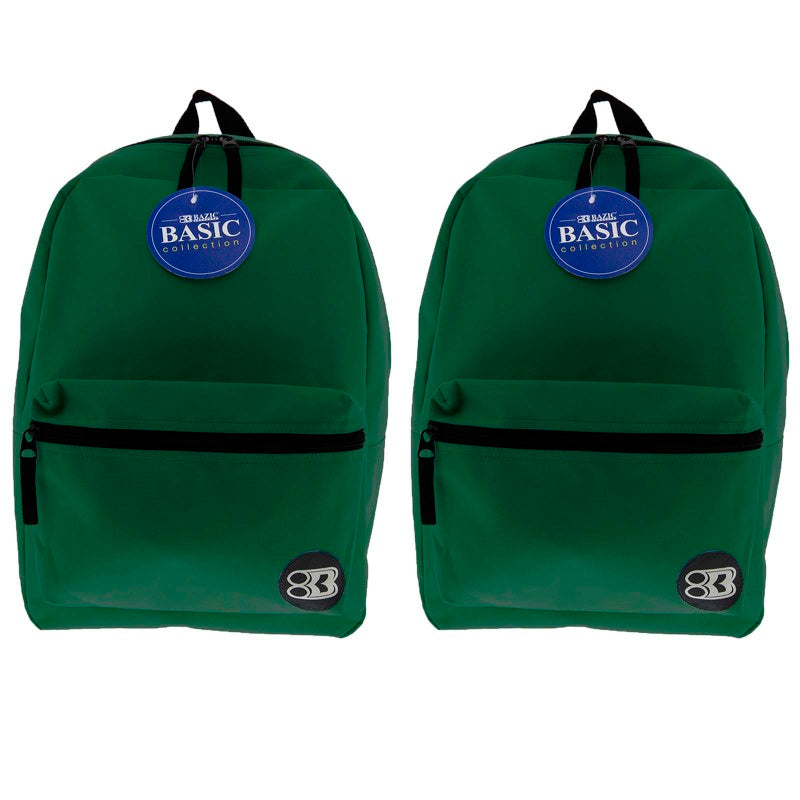 BAZIC PRODUCTS - Basic Backpack, 16", Green, Pack of 2