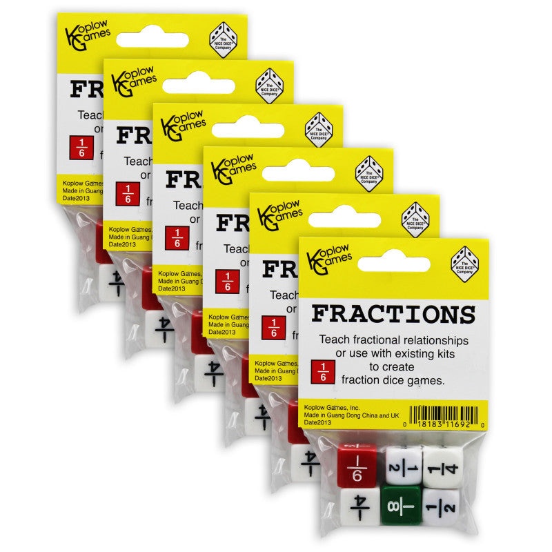 KOPLOW GAMES - Fraction Dice Set, 6 Per Set, 6 Sets