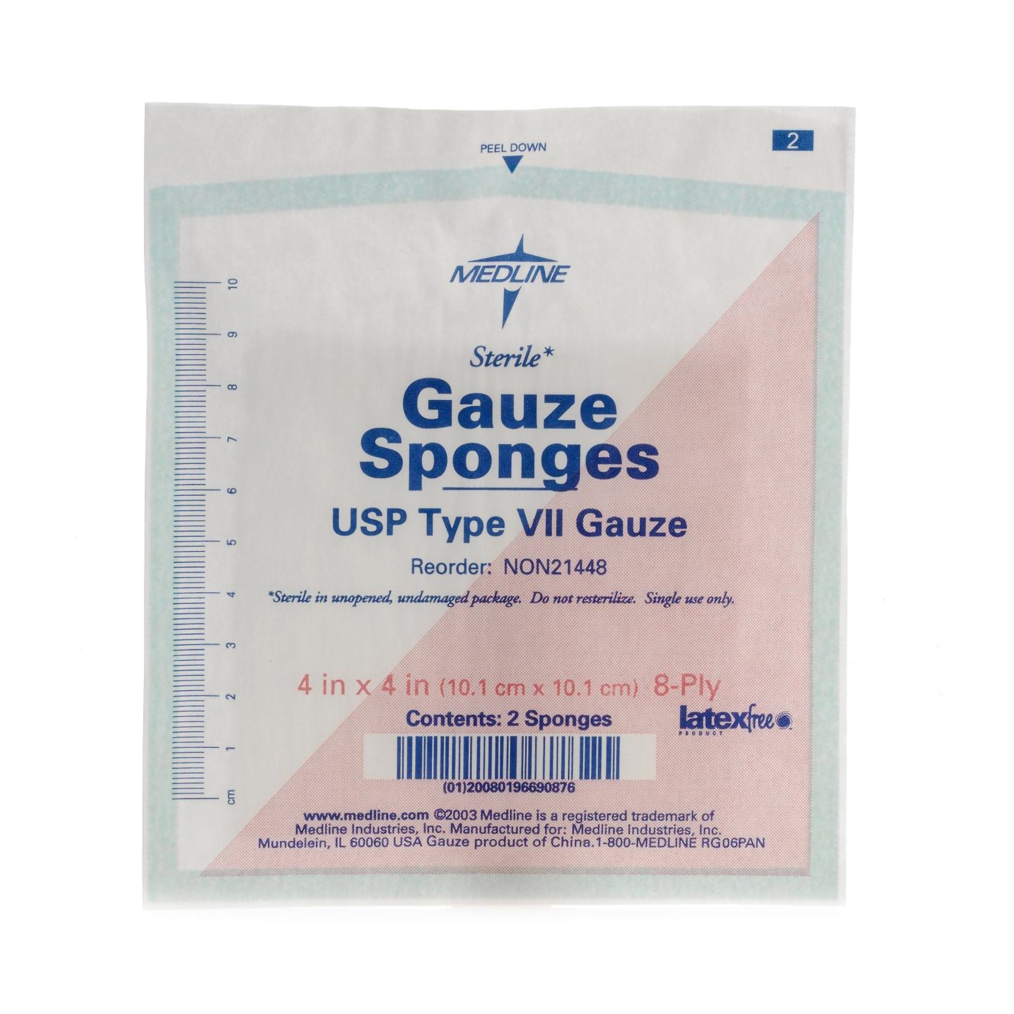 Medline - Gauze Sponge Medline 4 X 4 Inch 8-Ply Sterile 2 per Pack [600/CS]