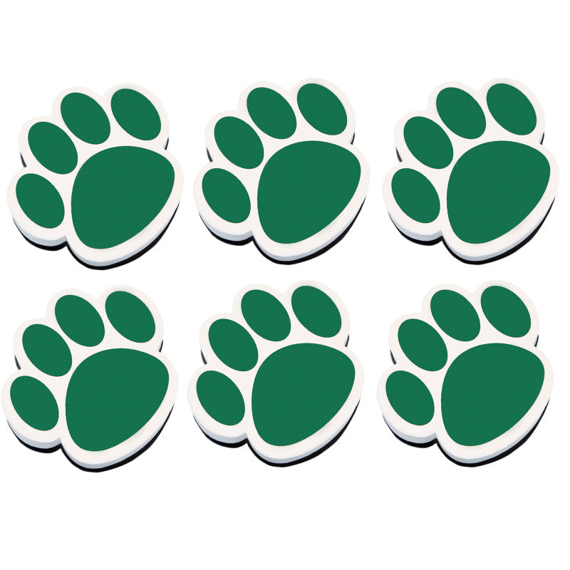 ASHLEY PRODUCTIONS - Magnetic Whiteboard Eraser, Green Paw, Pack of 6