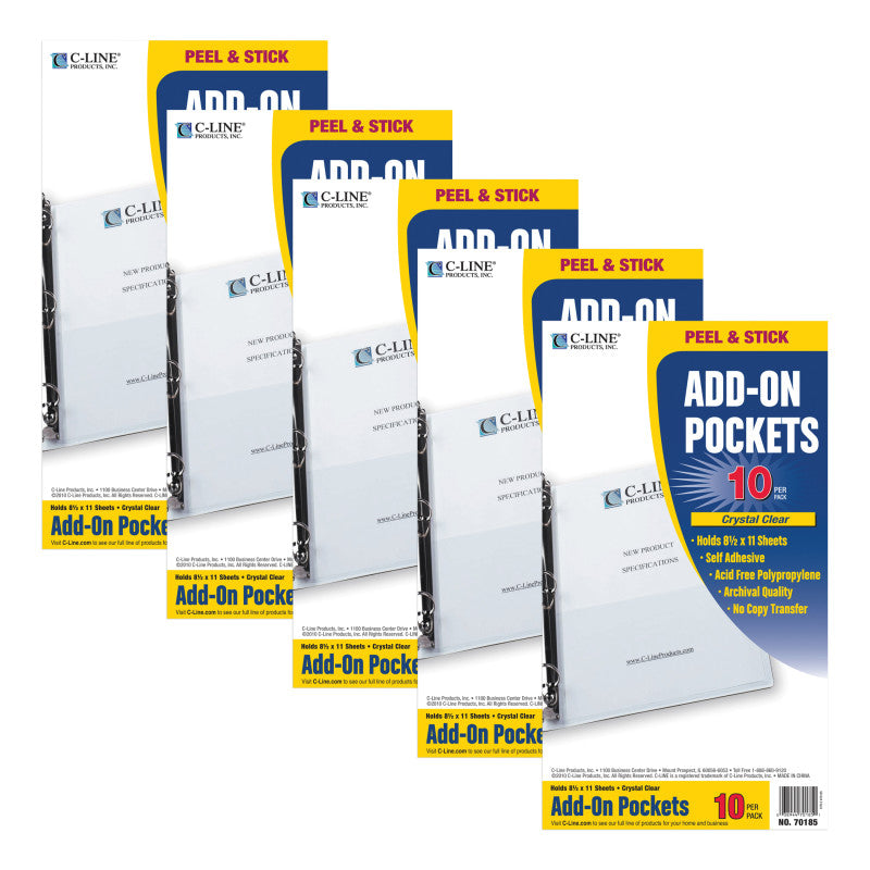 C-LINE - Add-On Filing Pocket, 8-3/4" x 5-1/8", 10 Per Pack, 5 Packs