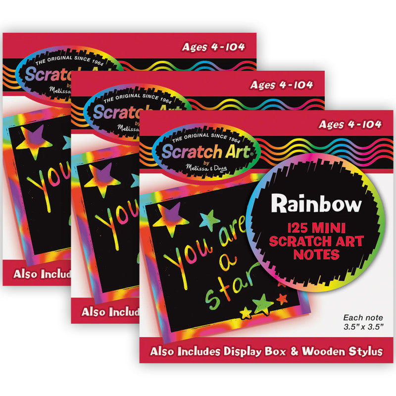 MELISSA & DOUG - Scratch Art® Box of Rainbow Mini Notes with Stylus, 125 Notes Per Pack, 3 Packs
