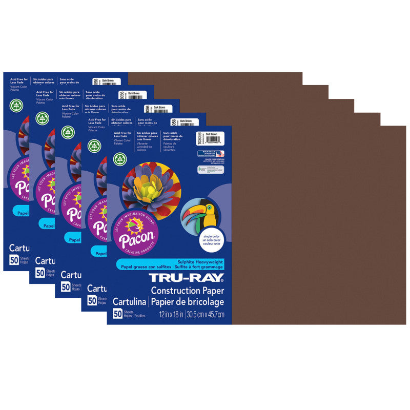 TRU-RAY - Construction Paper, Dark Brown, 12" x 18", 50 Sheets Per Pack, 5 Packs (PAC103056-5)
