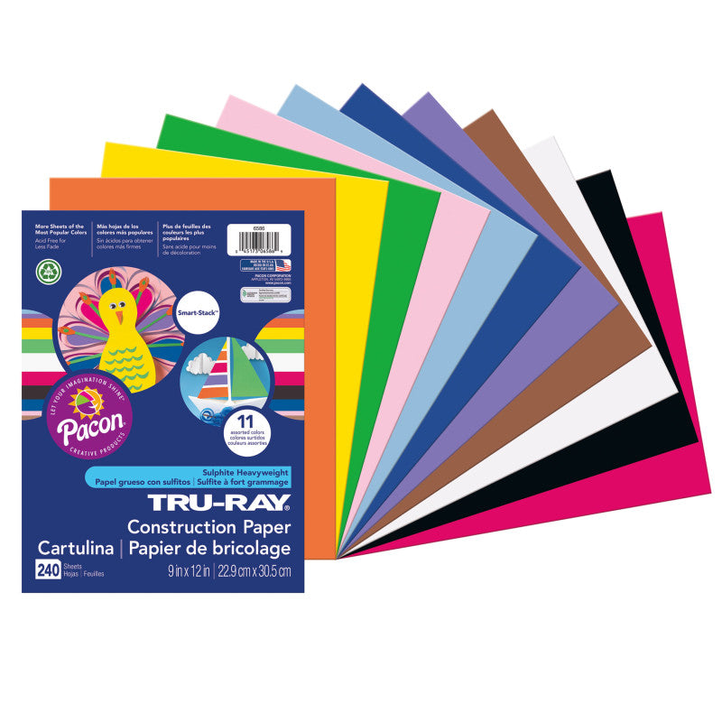 TRU-RAY - Construction Paper Smart-Stack™, 11 Assorted Colors, 9" x 12", 240 Sheets