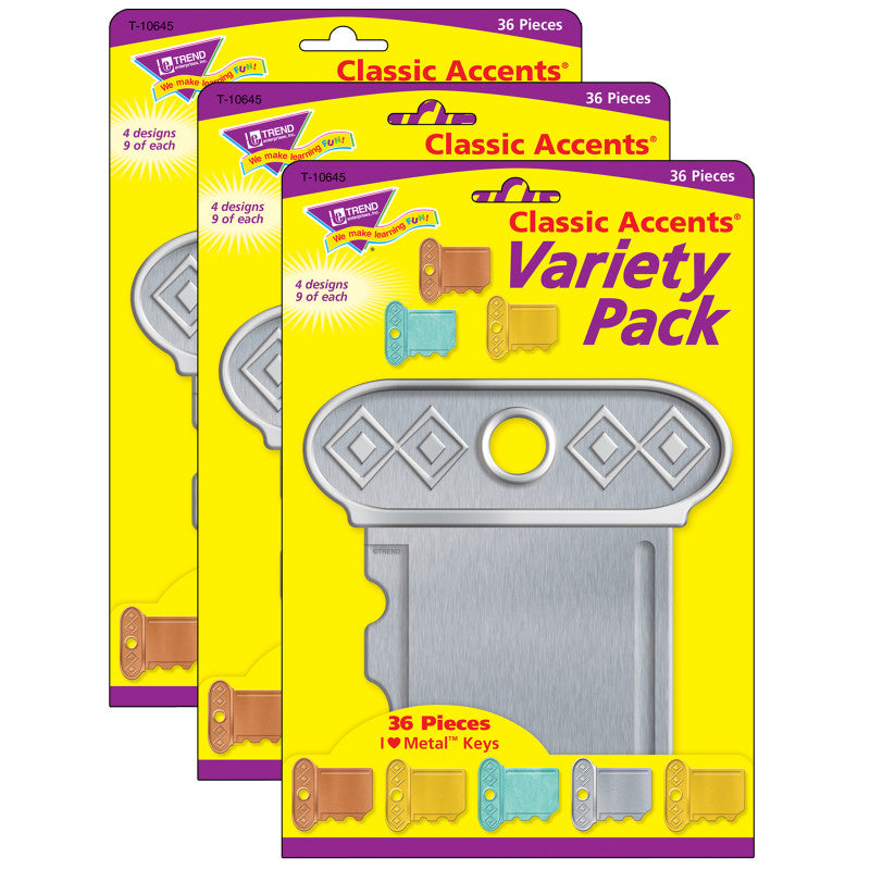 TREND - I ♥ Metal™ Keys Classic Accents® Variety Pack, 36 Per Pack, 3 Packs