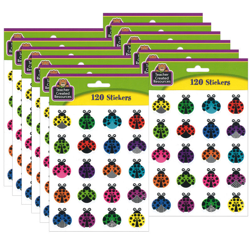 TEACHER CREATED RESOURCES - Colorful Ladybugs Stickers, 120 Per Pack, 12 Packs