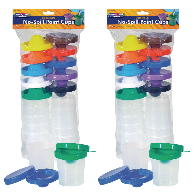 CREATIVITY STREET - No-Spill Round Paint Cups with Colored Lids, 3" Dia., 10 Per Pack, 2 Packs