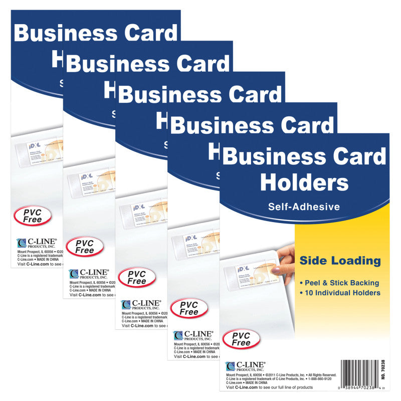 C-LINE - Self-Adhesive Business Card Holder, Side Load, 2" x 3-1/2", 10 Per Pack, 5 Packs