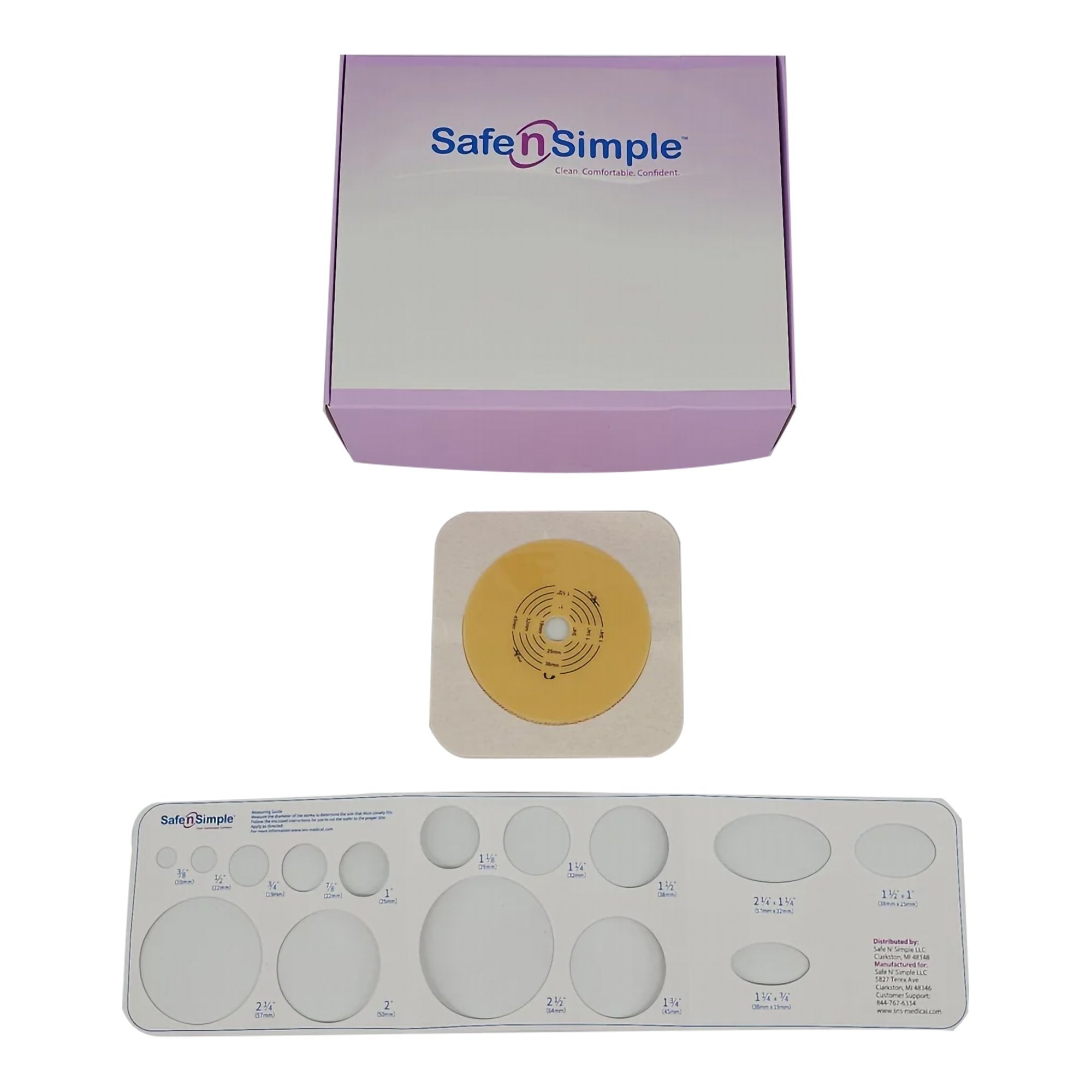 Safe N Simple - Ostomy Barrier Safe n Simple™ Trim to Fit, Standard Wear Flexible Tape 57 mm Flange Up to 1-3/4 Inch Opening 5 X 5 Inch [10/BX]