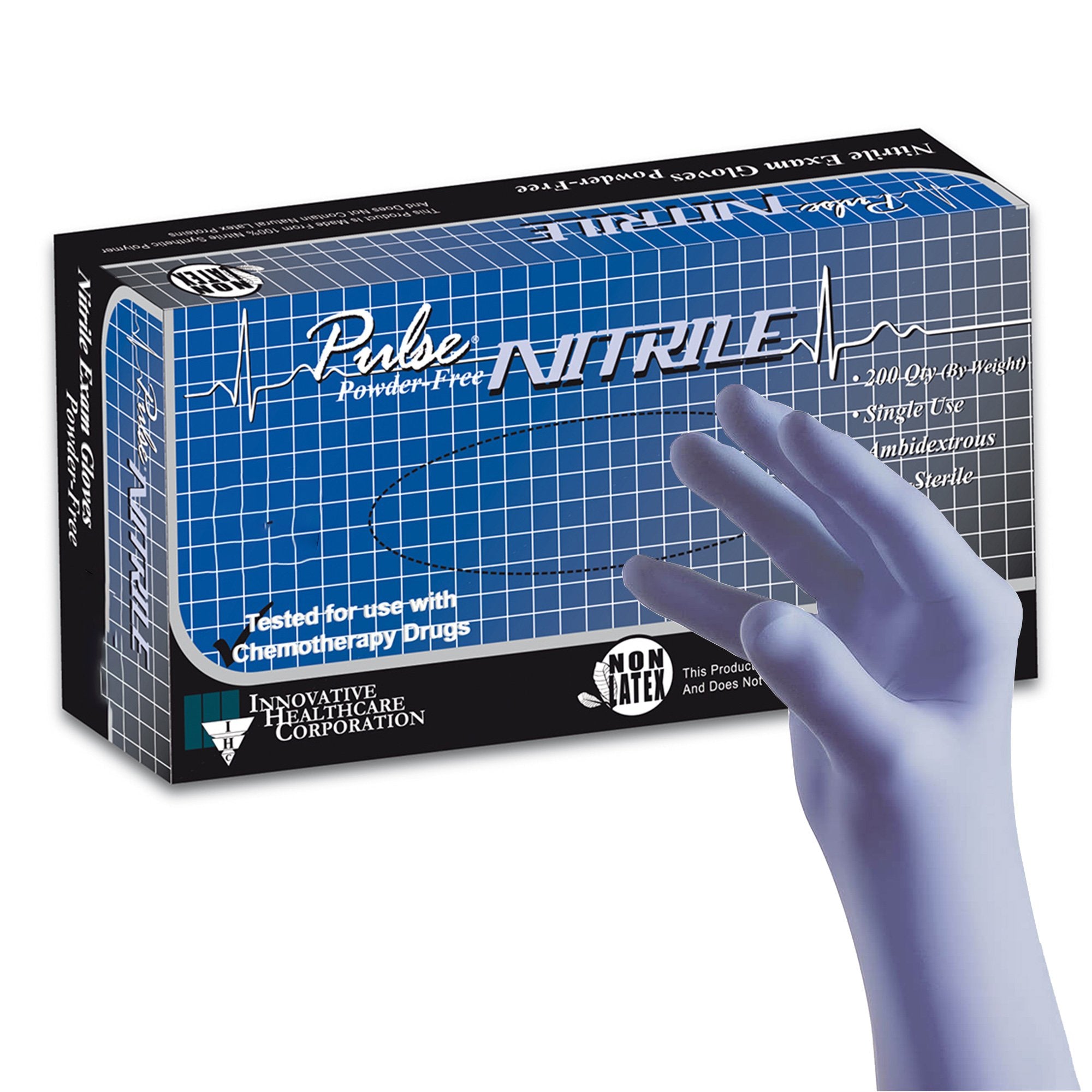 Innovative Healthcare Corp - Exam Glove Pulse® Nitrile X-Large NonSterile Nitrile Standard Cuff Length Textured Fingertips Aqua Blue Chemo Tested [2000/CS]