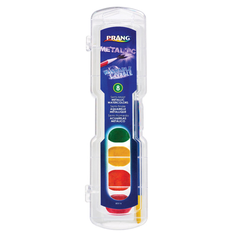 Washable Watercolors Set, 8 Assorted Metallic Colors w/Brush