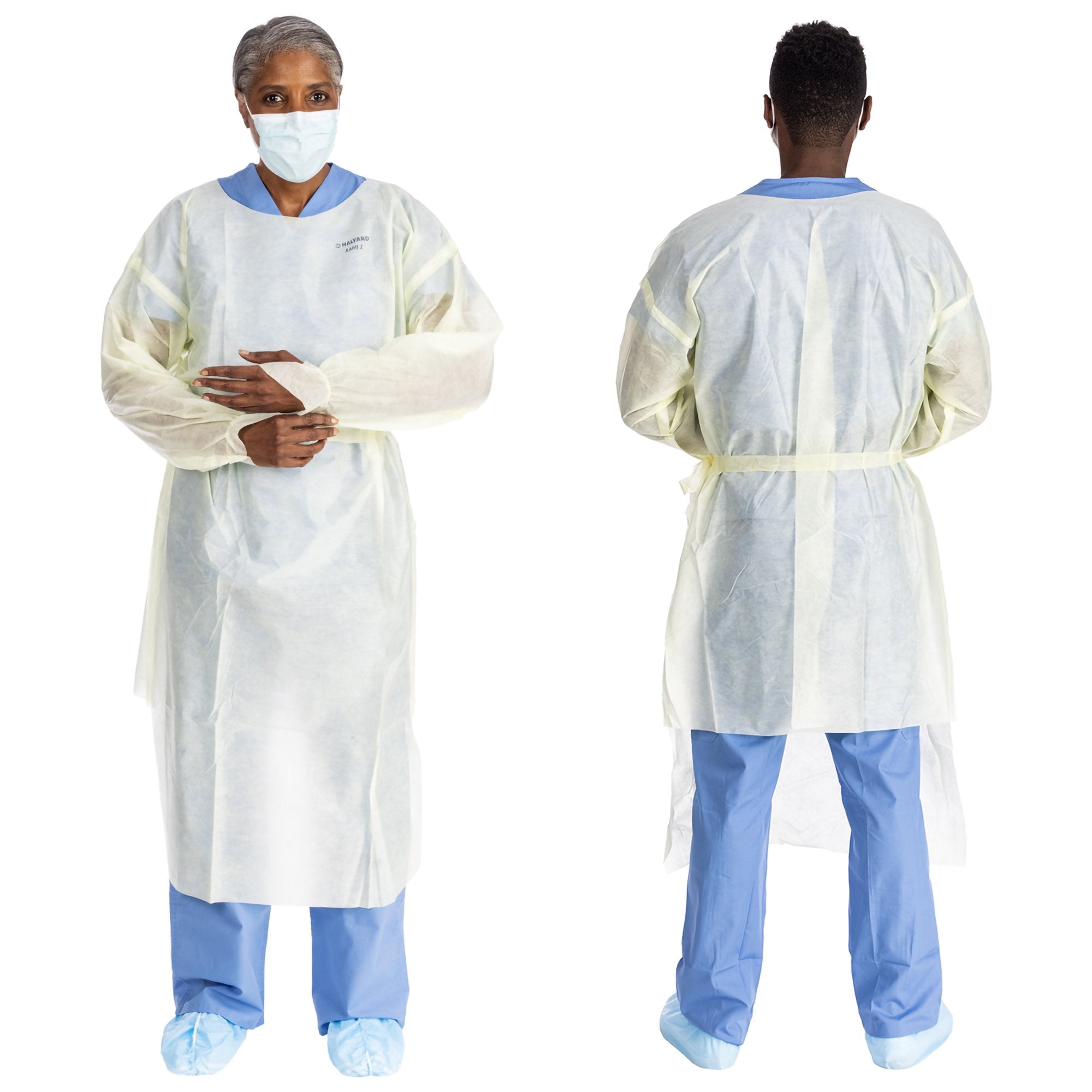 O&M Halyard Inc - Protective Procedure Gown Halyard Basics Large Yellow NonSterile AAMI Level 2 Disposable [100/CS]