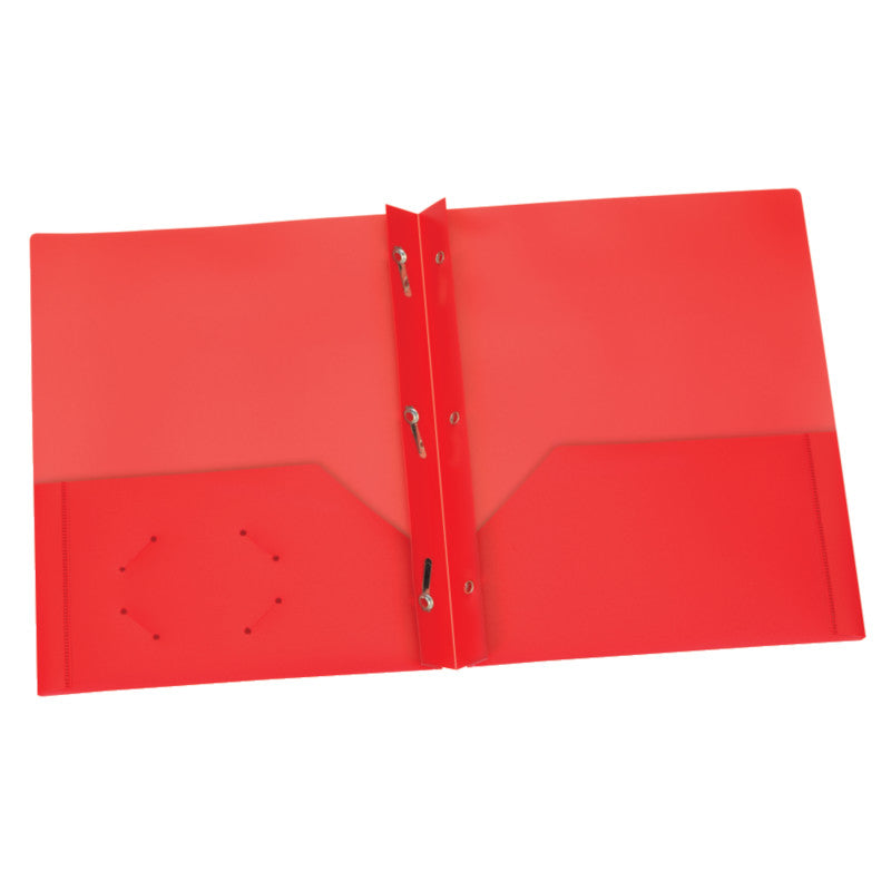 OXFORD - Red Poly Two Pocket Portfolio with Prongs, Pack of 25