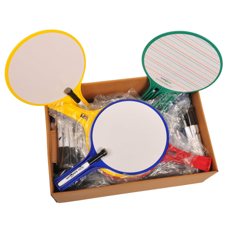 KLEENSLATE - Round Double-Sided Whiteboard Paddles with Markers, Pack of 12