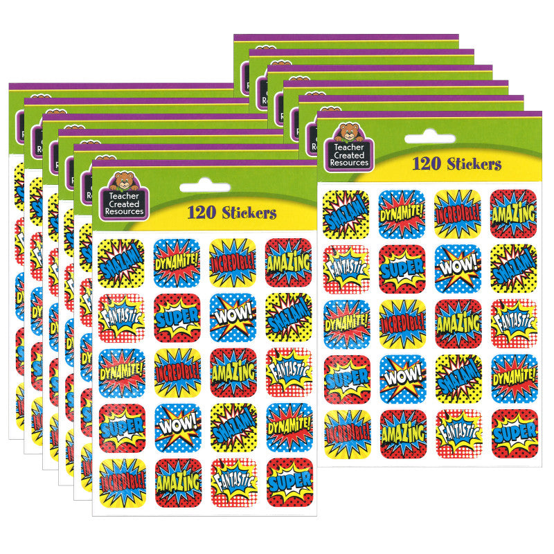 TEACHER CREATED RESOURCES - Superhero Stickers, 1", 120 Per Pack, 12 Packs