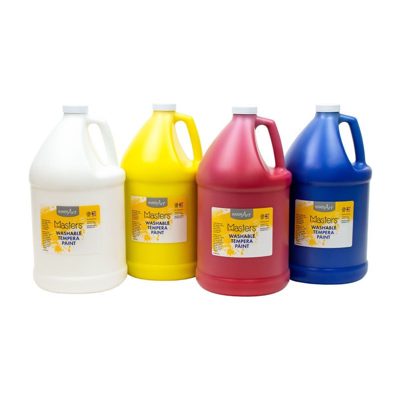HANDY ART - Little Masters® Washable Tempera Paint - 4 Gallon Kit, White, Yellow, Red, Blue