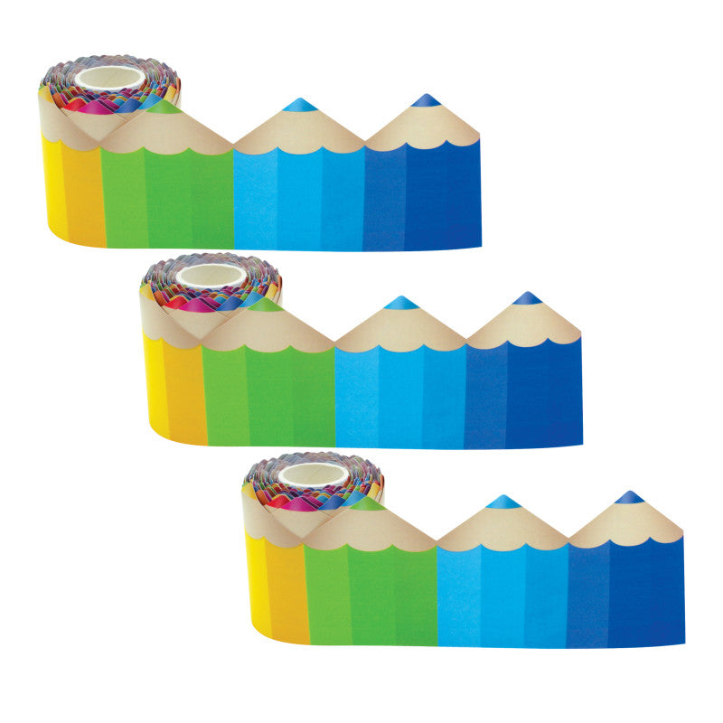 TEACHER CREATED RESOURCES - Colored Pencils Die-Cut Rolled Border Trim, 50 Feet Per Roll, 3 Rolls