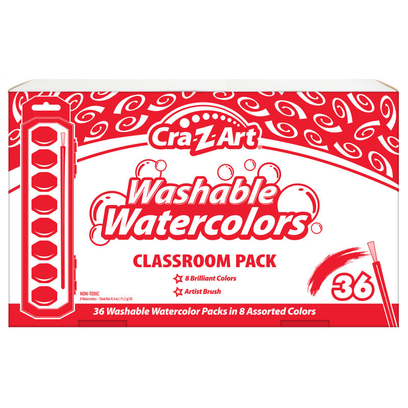 CRA-Z-ART - Washable Watercolors Classroom Pack, 8 Colors, 36 Count