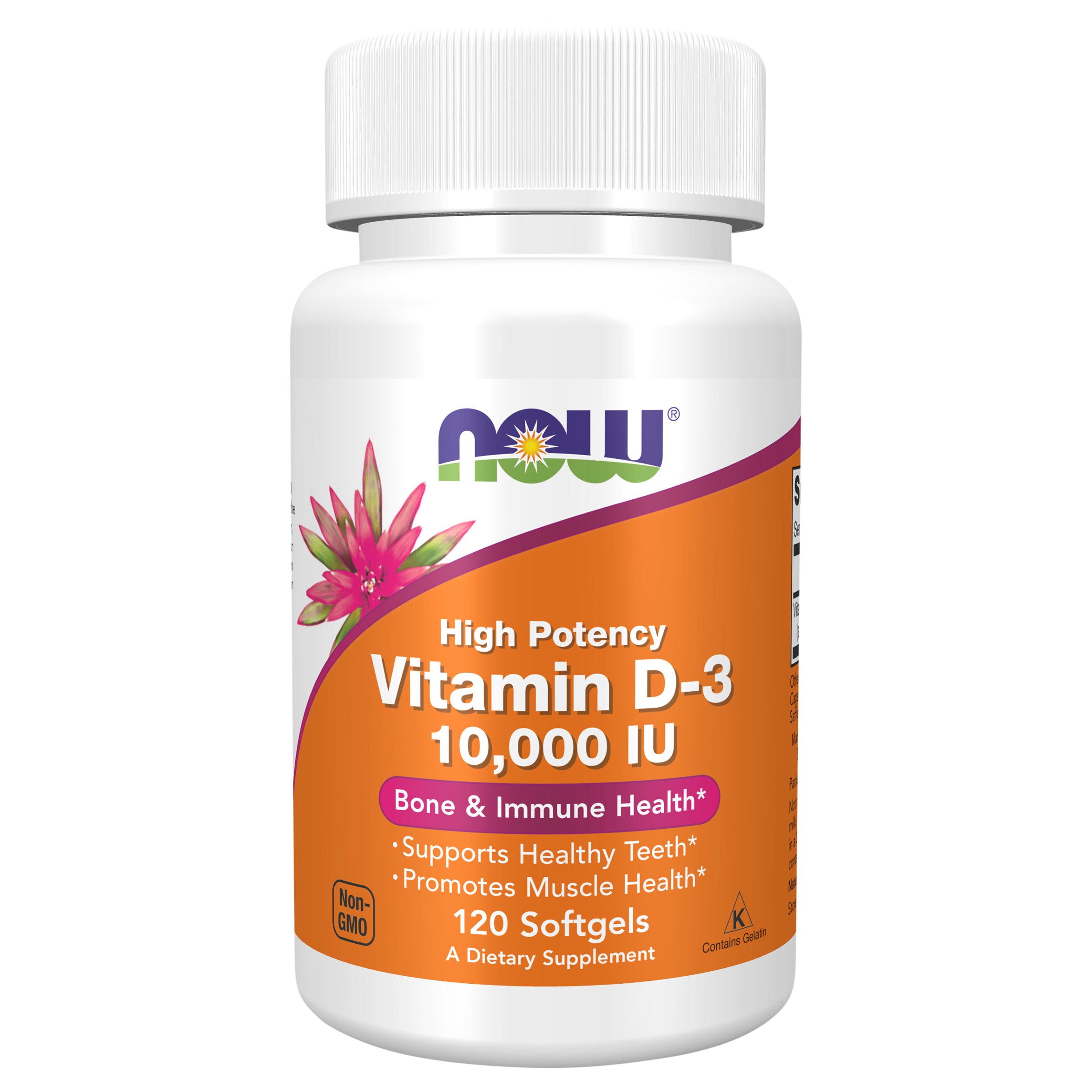 NOW Supplements, Vitamin D-3 10,000 IU, Highest Potency, Structural Support*, 120 Softgels - Case of 1