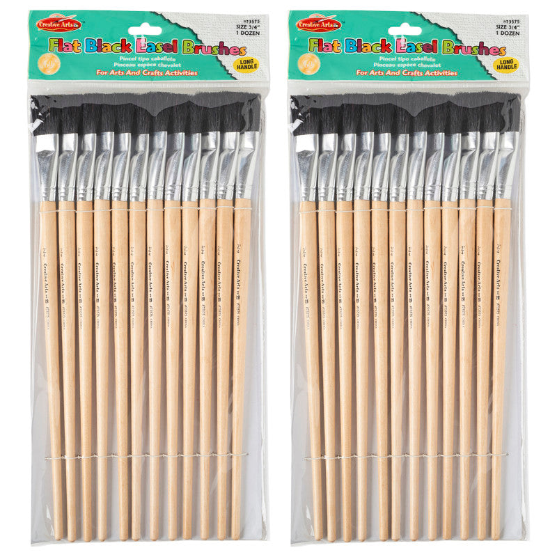 CHARLES LEONARD - Creative Arts Flat Easel Brushes, 3/4" Bristle, Black, 12 Per Pack, 2 Packs