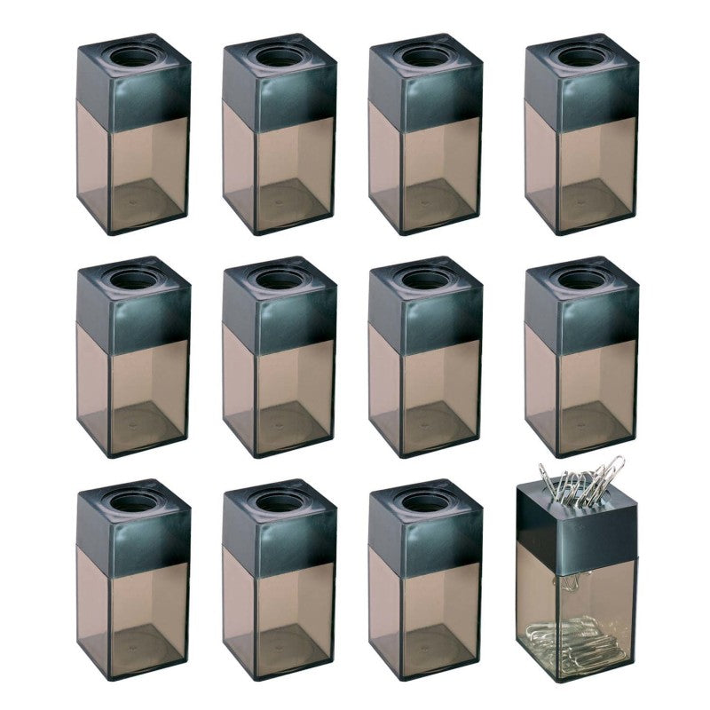 Transparent Paper Clip Dispenser with Magnetic Top, Small, Black/Smoke, Pack of 12