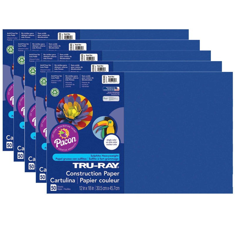 TRU-RAY - Construction Paper, Royal Blue, 12" x 18", 50 Sheets Per Pack, 5 Packs