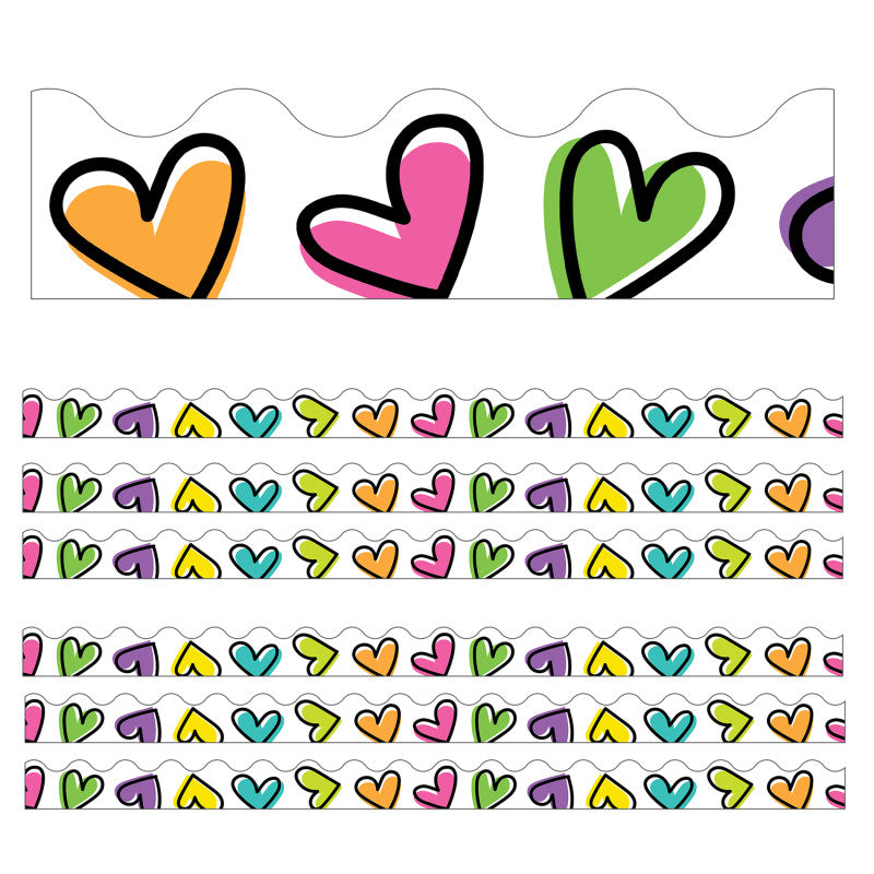 CARSON DELLOSA EDUCATION - Kind Vibes Doodle Hearts Scalloped Borders, 39 Feet Per Pack, 6 Packs