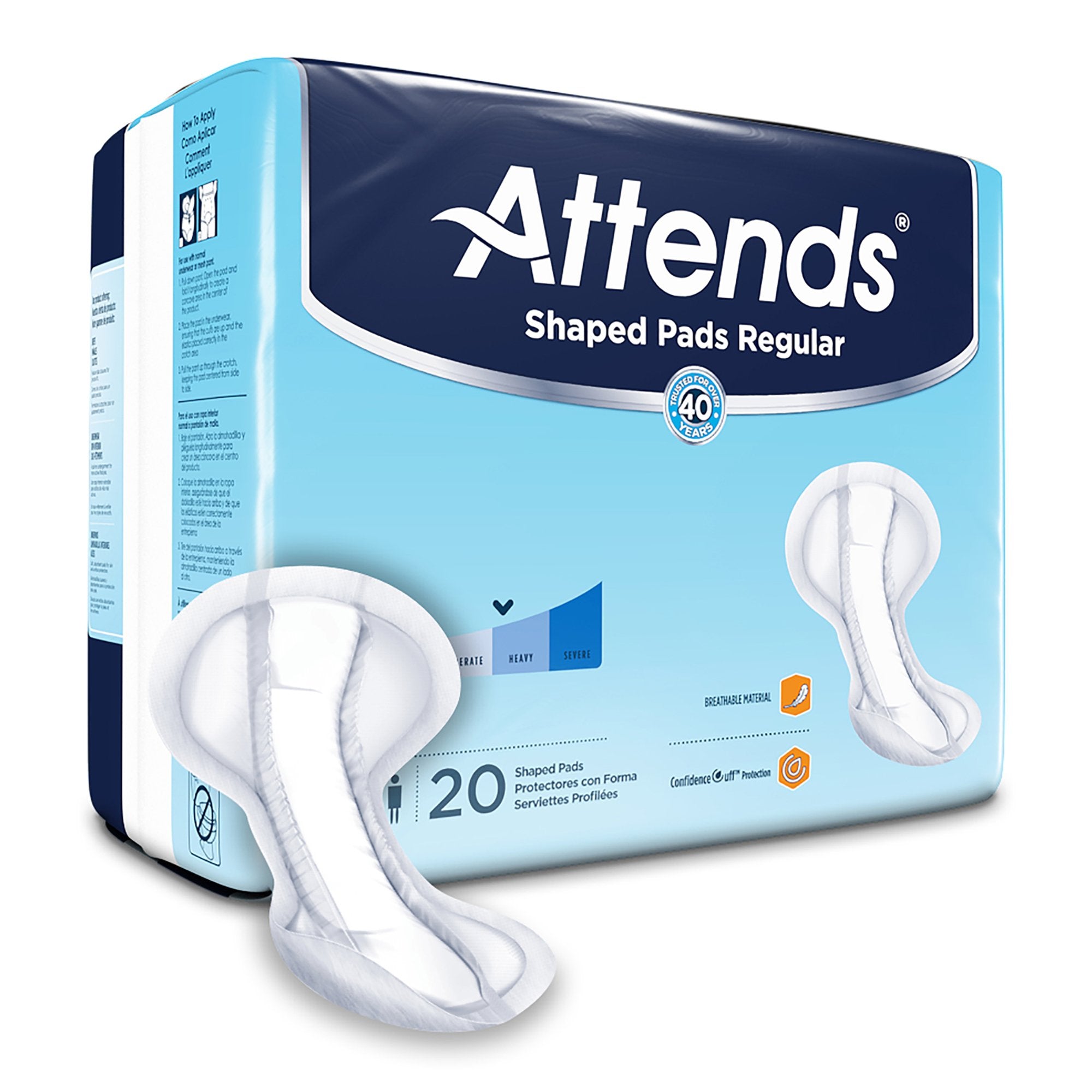 Attends Healthcare Products - Bladder Control Pad Attends® Shaped Pads Regular 12 X 25.2 Inch Heavy Absorbency Polymer Core One Size Fits Most [80/CS]